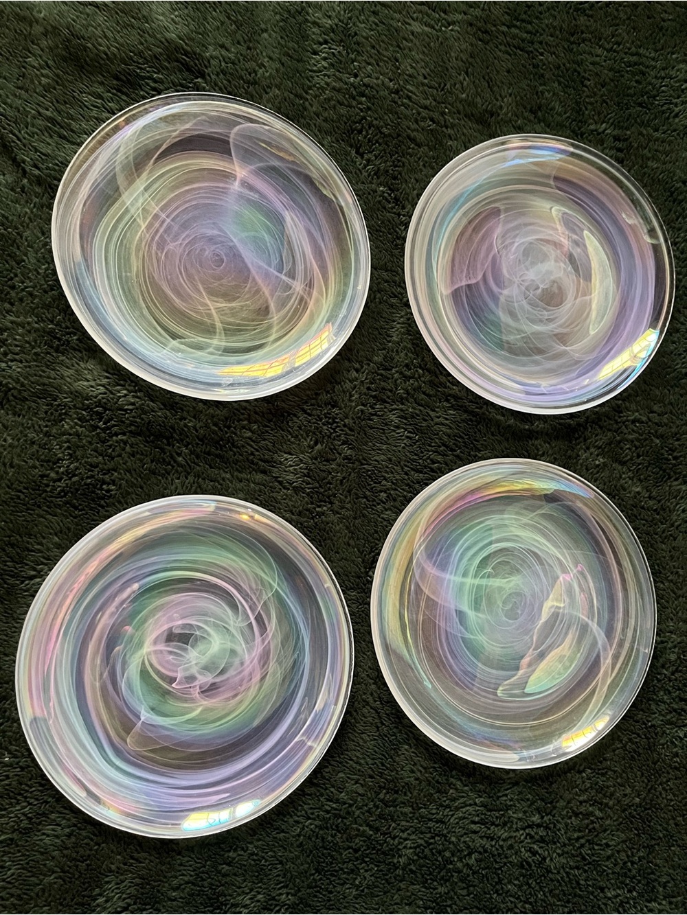 Iridescent Swirl Turkish Glass 8” Salad Plates - Pastel Multicolor white Swirl